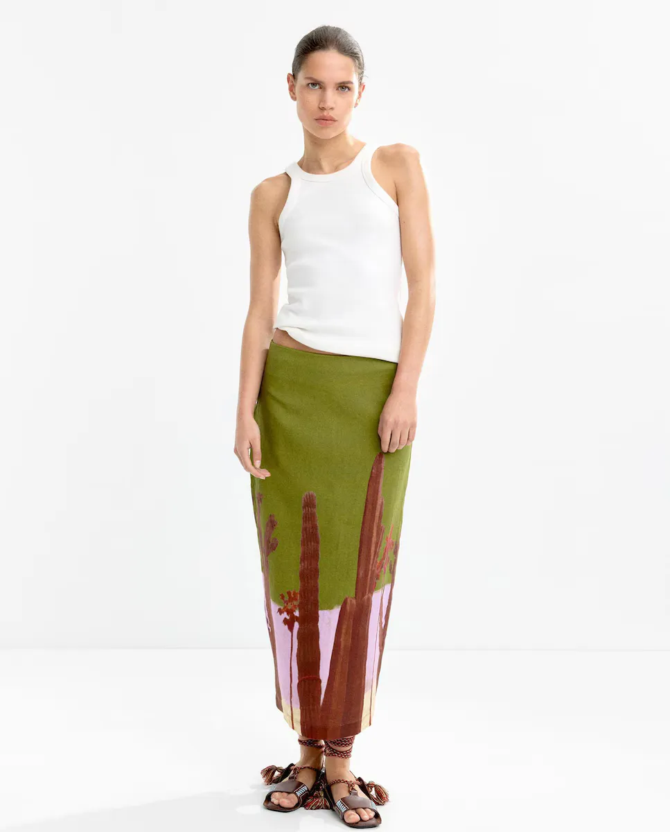 Длинная льняная юбка с принтом по низу Parfois, зеленый
Длинная льняная юбка с принтом по низу Parfois, зеленый