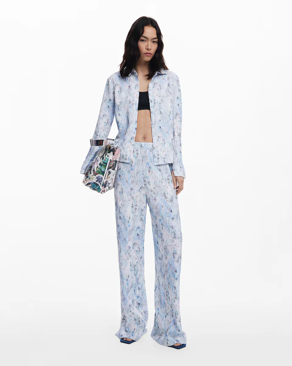 Женские брюки плиссированные с принтом Desigual, синий 
Женские брюки плиссированные с принтом Desigual, синий