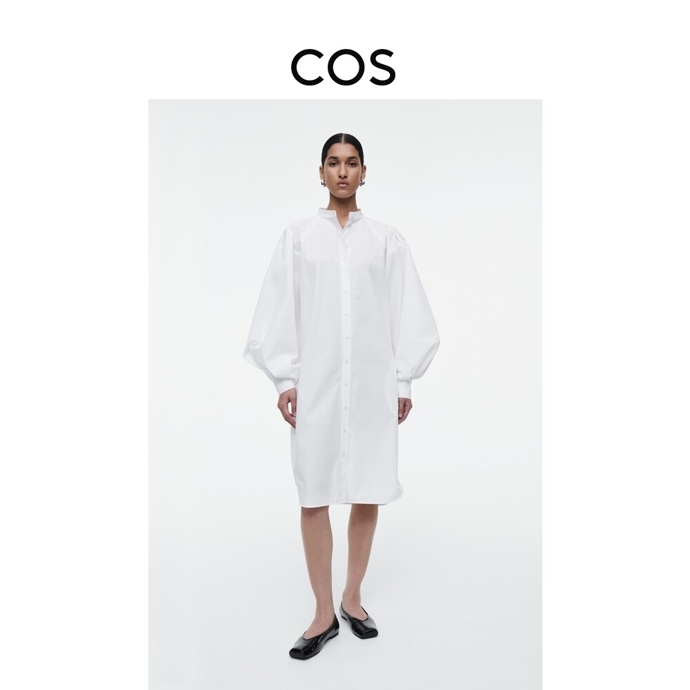 Платье-рубашка Cos с воротником-стойкой и рукавами-фонариками, белый
Платье-рубашка Cos с воротником-стойкой и рукавами-фонариками, белый