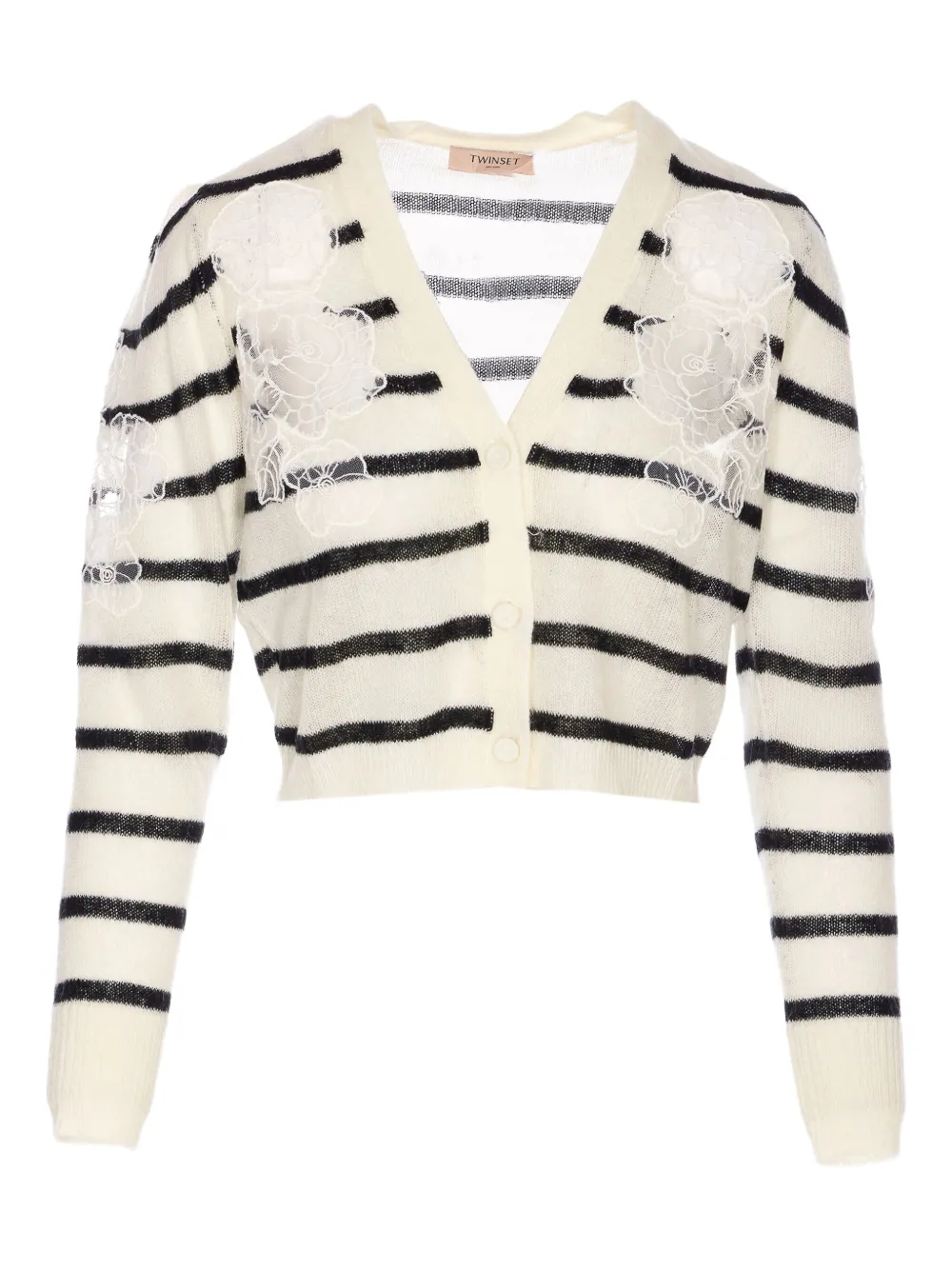 Полосатый кардиган с кружевом TWINSET, белый
Полосатый кардиган с кружевом TWINSET, белый