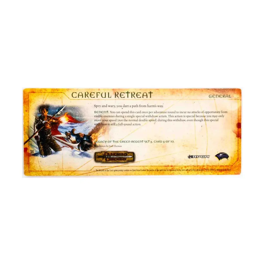 Набор 5 для ролевой игры «Наследие зеленого регента» — карта 5 из 10, «Осторожное отступление», Dungeons & Dragons (3rd Edition) (d20) - D&D Encounters, Worldwide Gameday, & Other Promo Items
Набор 5 для ролевой игры «Наследие зеленого регента» — карта 5 из 10, «Осторожное отступление», Dungeons & Dragons (3rd Edition) (d20) - D&D Encounters, Worldwide Gameday, & Other Promo Items