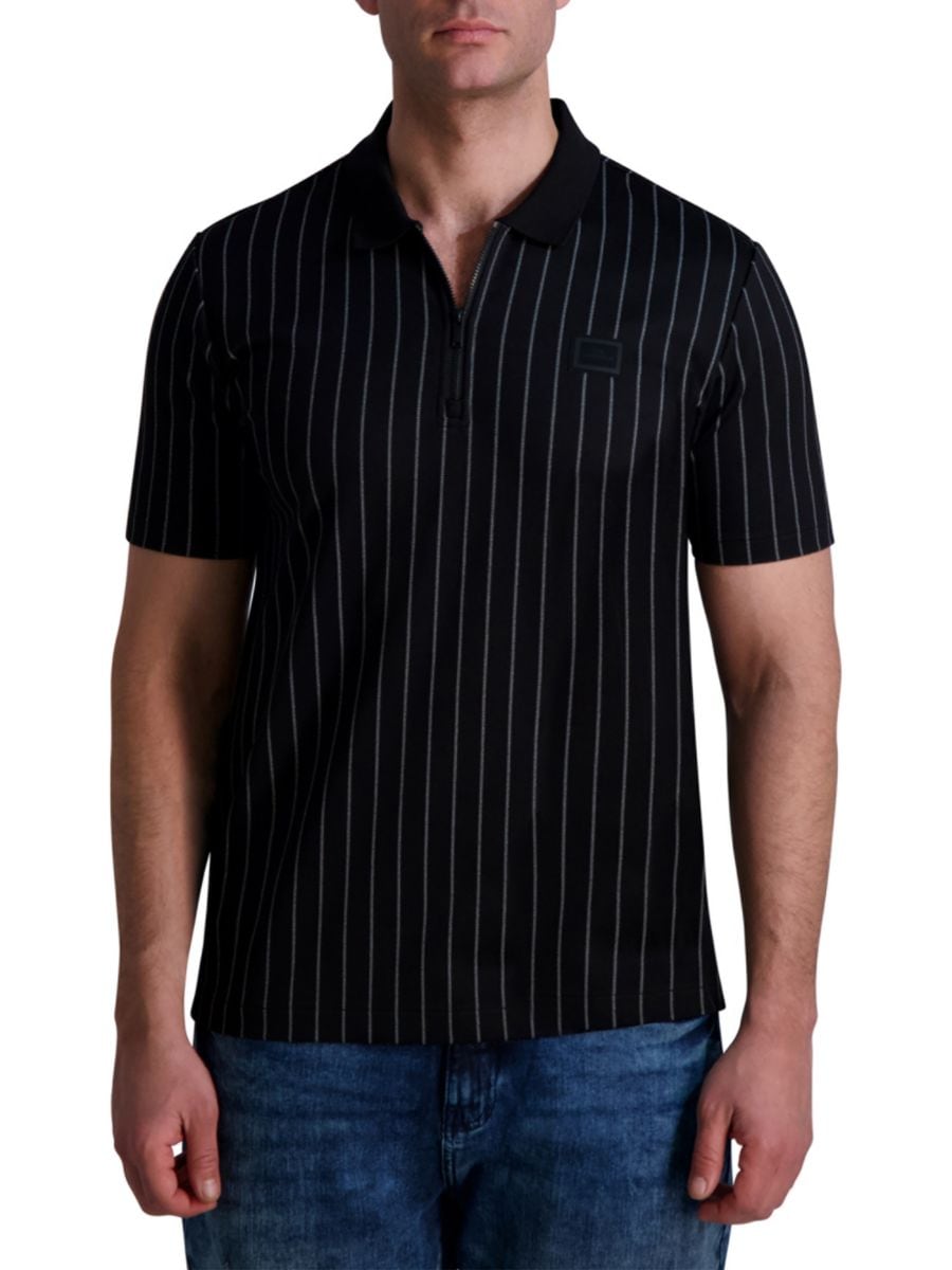 Полосатая рубашка-поло с застежкой-молнией на четверть длины Karl Lagerfeld Paris, черный 
Полосатая рубашка-поло с застежкой-молнией на четверть длины Karl Lagerfeld Paris, черный