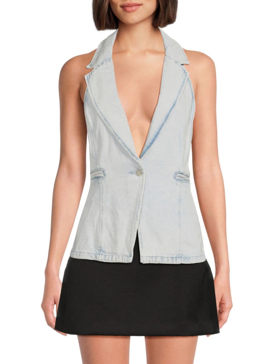 Жилет из хлопкового денима с вырезом WeWoreWhat, цвет Super Light Denim
Жилет из хлопкового денима с вырезом WeWoreWhat, цвет Super Light Denim