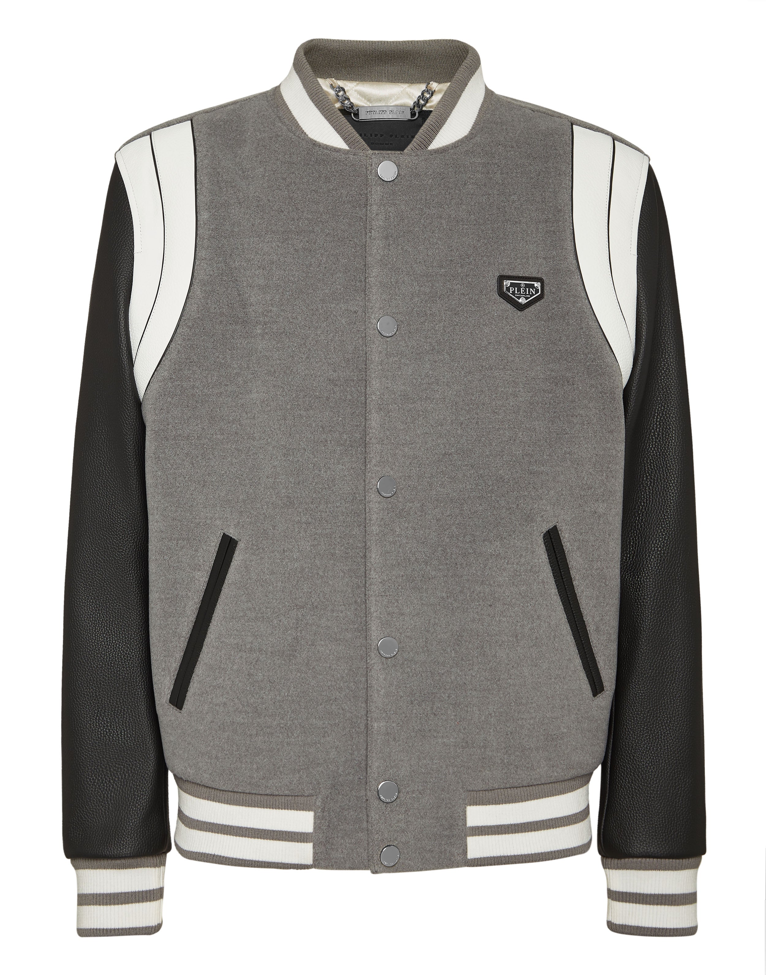 Куртка-бомбер с кожаными рукавами колледж PHILIPP PLEIN, серый
Куртка-бомбер с кожаными рукавами колледж PHILIPP PLEIN, серый