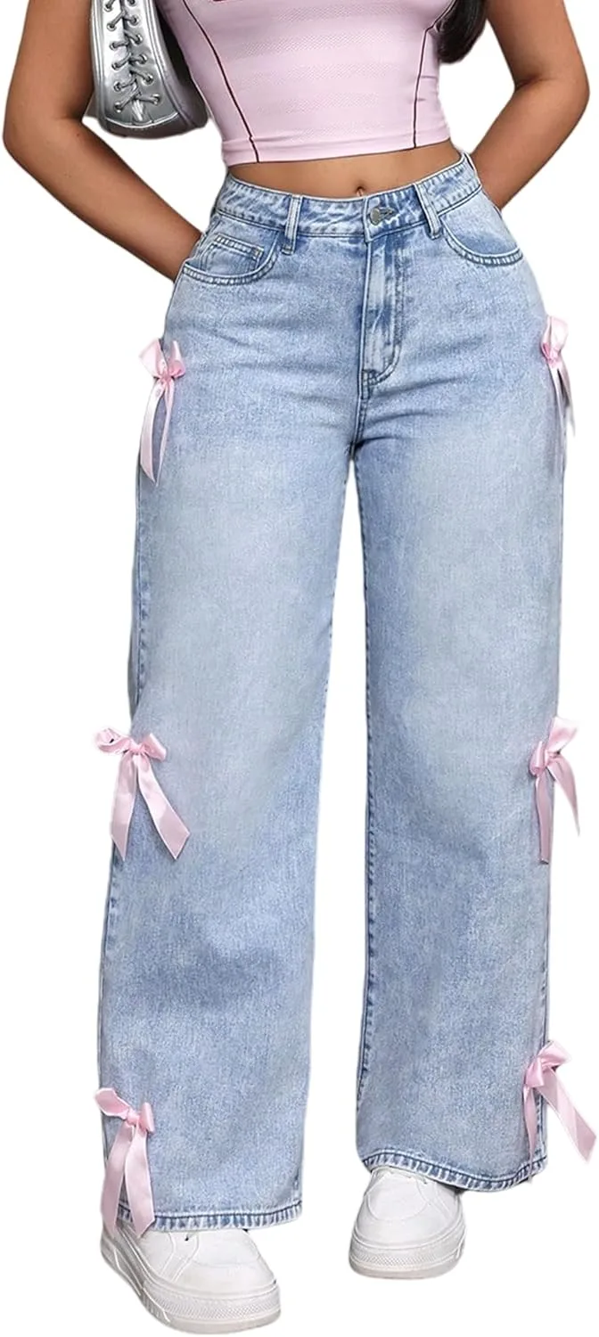 Женские джинсы с широкими штанинами и высокой посадкой, вышивка бантом, стиль boyfriend Fulihug
Женские джинсы с широкими штанинами и высокой посадкой, вышивка бантом, стиль boyfriend Fulihug