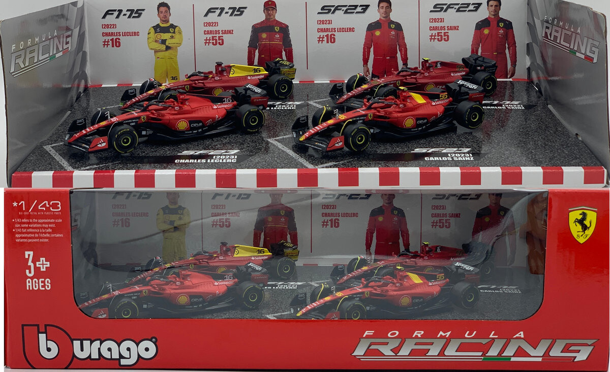 F1 KIT Ferrari Leclerc № 16 Сайнс № 55 2022-2023 F1-75 SF-23 BBurago 1:43
F1 KIT Ferrari Leclerc № 16 Сайнс № 55 2022-2023 F1-75 SF-23 BBurago 1:43