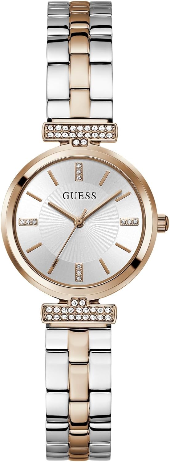Женские часы Guess 28 мм - двухцветный ремешок из нержавеющей стали, серебристый циферблат, корпус цвета розового золота
Женские часы Guess 28 мм - двухцветный ремешок из нержавеющей стали, серебристый циферблат, корпус цвета розового золота