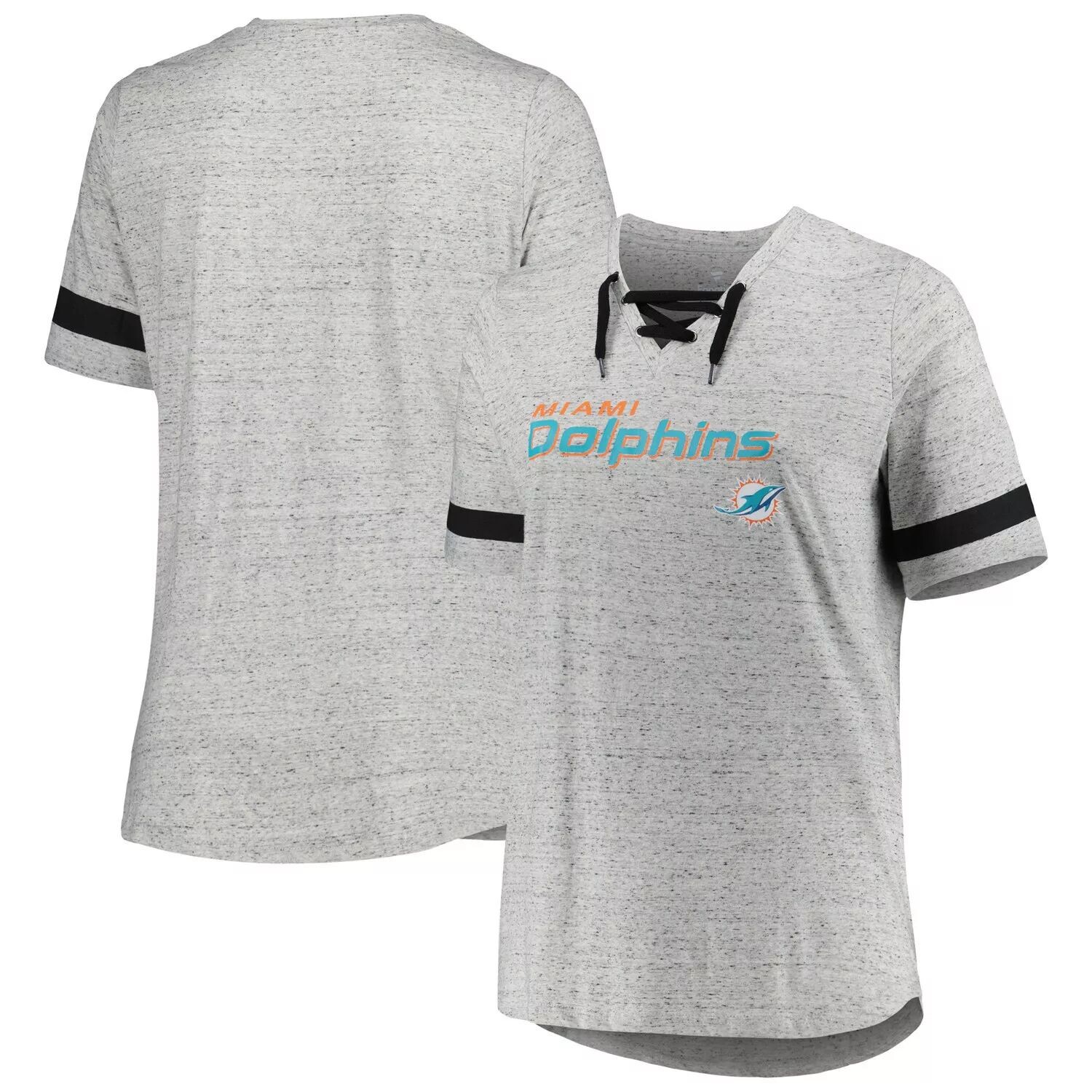 Женская футболка размера плюс с v-образным вырезом на шнуровке Miami Dolphins Heather Grey
Женская футболка размера плюс с v-образным вырезом на шнуровке Miami Dolphins Heather Grey