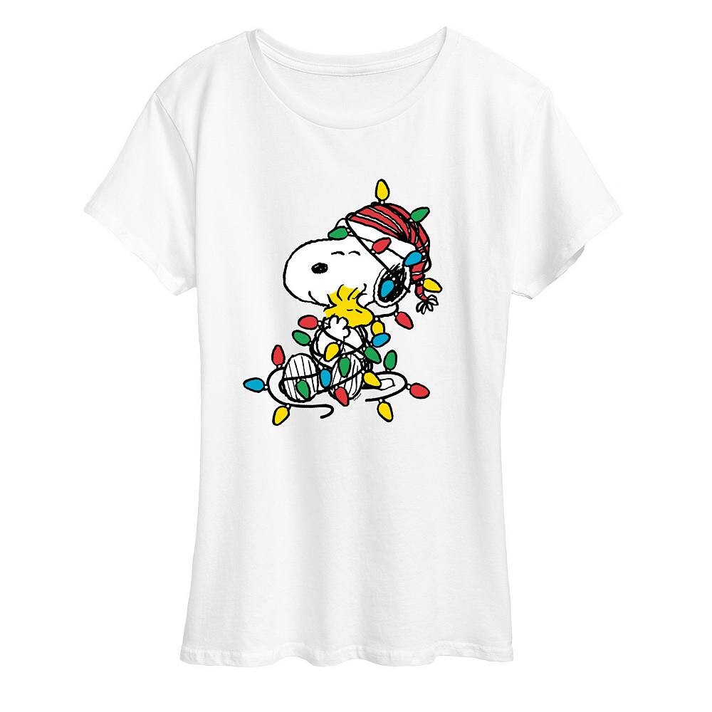 Женская футболка с рисунком Peanuts Snoopy & Woodstock Christmas Lights Licensed Character, белый
Женская футболка с рисунком Peanuts Snoopy & Woodstock Christmas Lights Licensed Character, белый