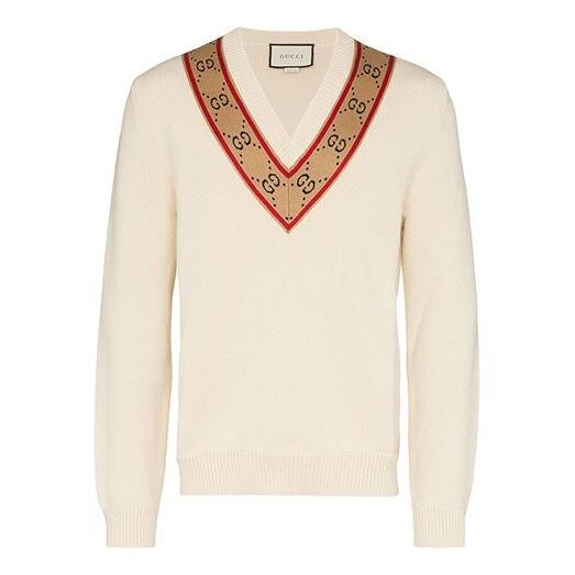 Свитер gg v-neck wool sweater 'beige' Gucci, бежевый 
Свитер gg v-neck wool sweater 'beige' Gucci, бежевый