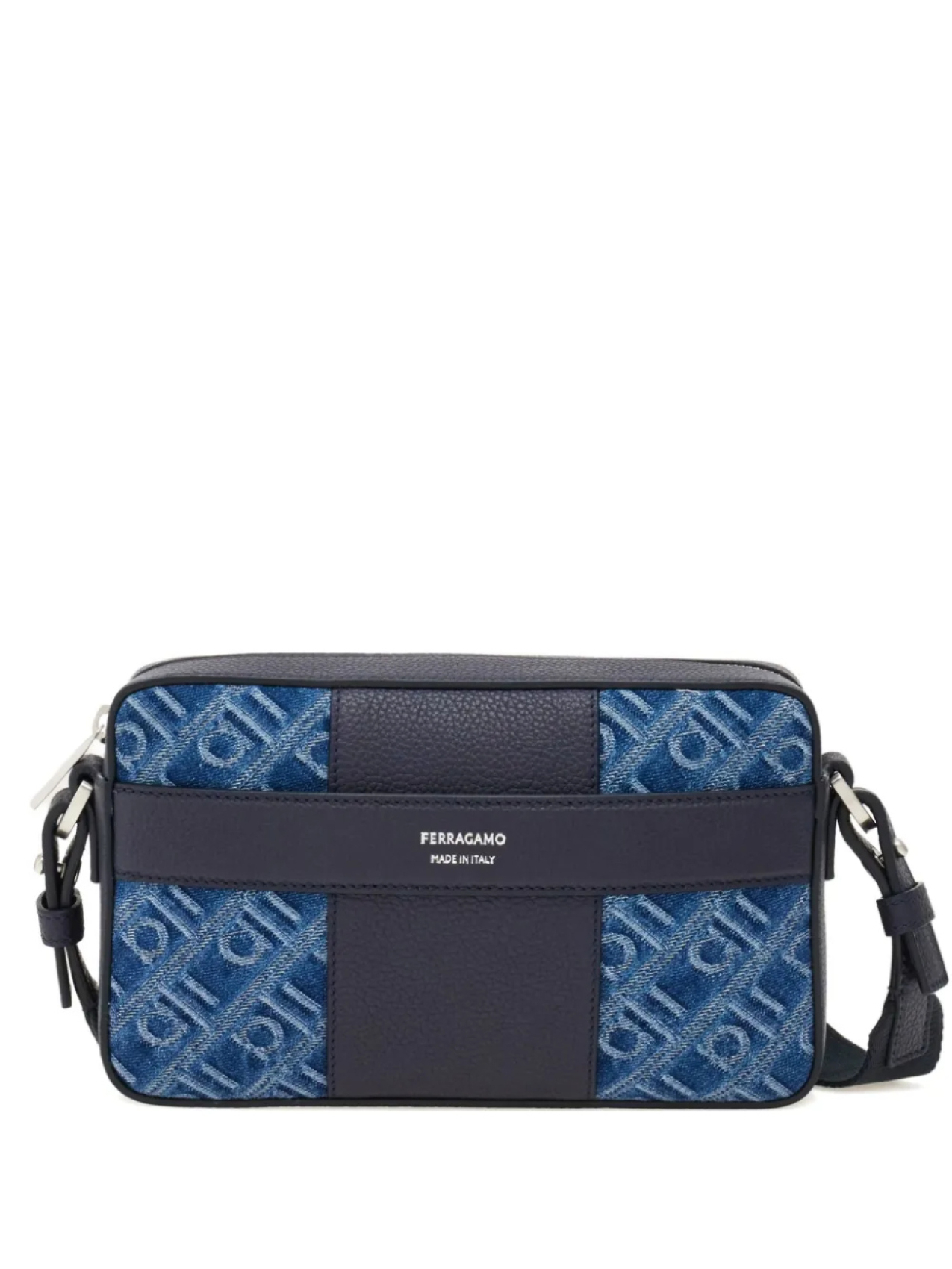 Ferragamo жаккардовая сумка на плечо с монограммой, синий 
Ferragamo жаккардовая сумка на плечо с монограммой, синий