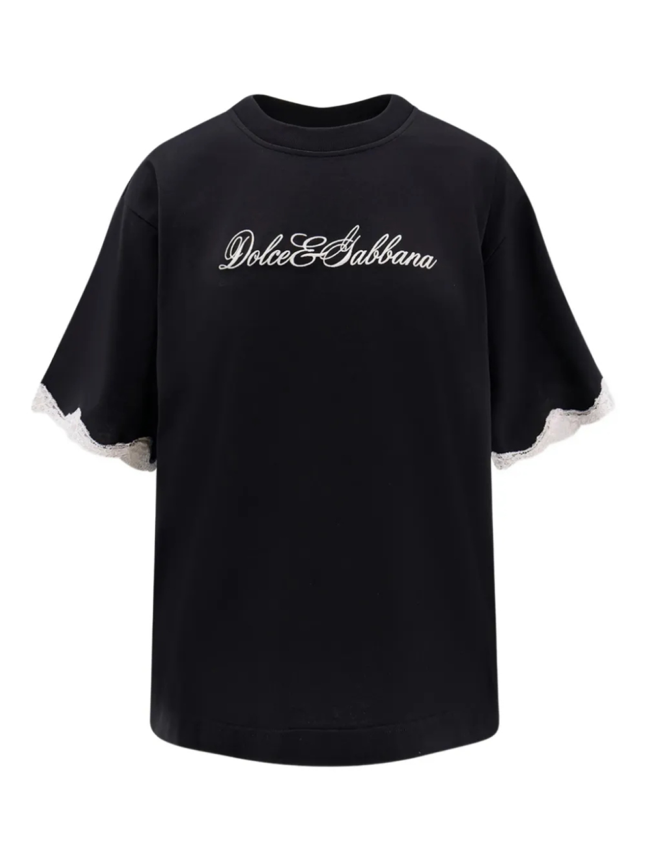 Футболка с вышитым логотипом Dolce & Gabbana и кружевной отделкой, черный
Футболка с вышитым логотипом Dolce & Gabbana и кружевной отделкой, черный