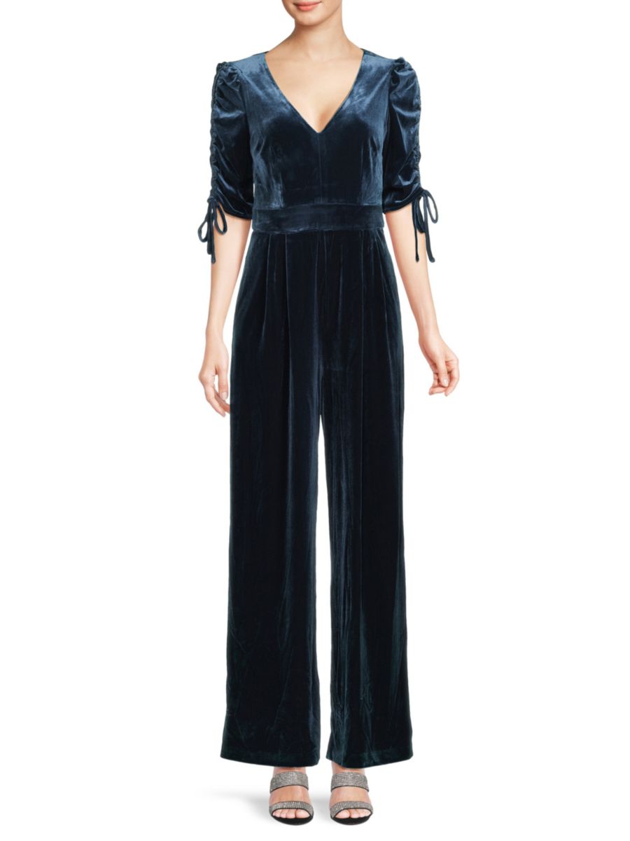 Бархатный комбинезон со сборками и завязками на рукавах Eliza J, синий
Бархатный комбинезон со сборками и завязками на рукавах Eliza J, синий