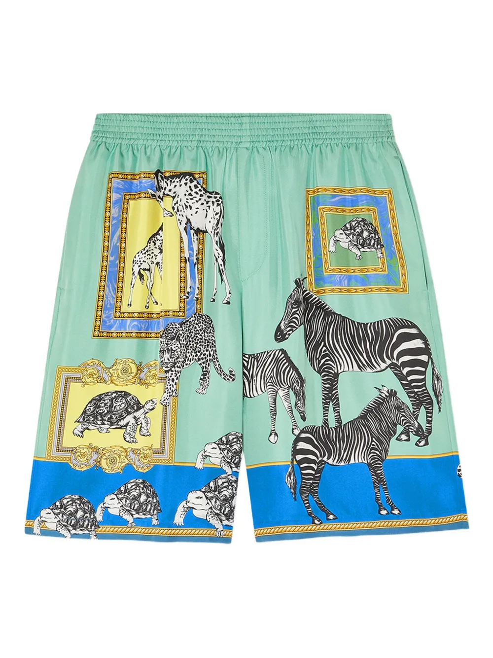 Шелковые шорты с анималистичным принтом VERSACE, синий 
Шелковые шорты с анималистичным принтом VERSACE, синий
