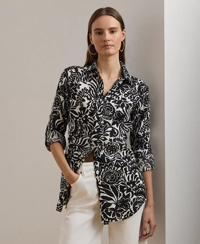 Женская свободная рубашка из льна с цветочным принтом, Regular & Petite Lauren Ralph Lauren, черный
Женская свободная рубашка из льна с цветочным принтом, Regular & Petite Lauren Ralph Lauren, черный