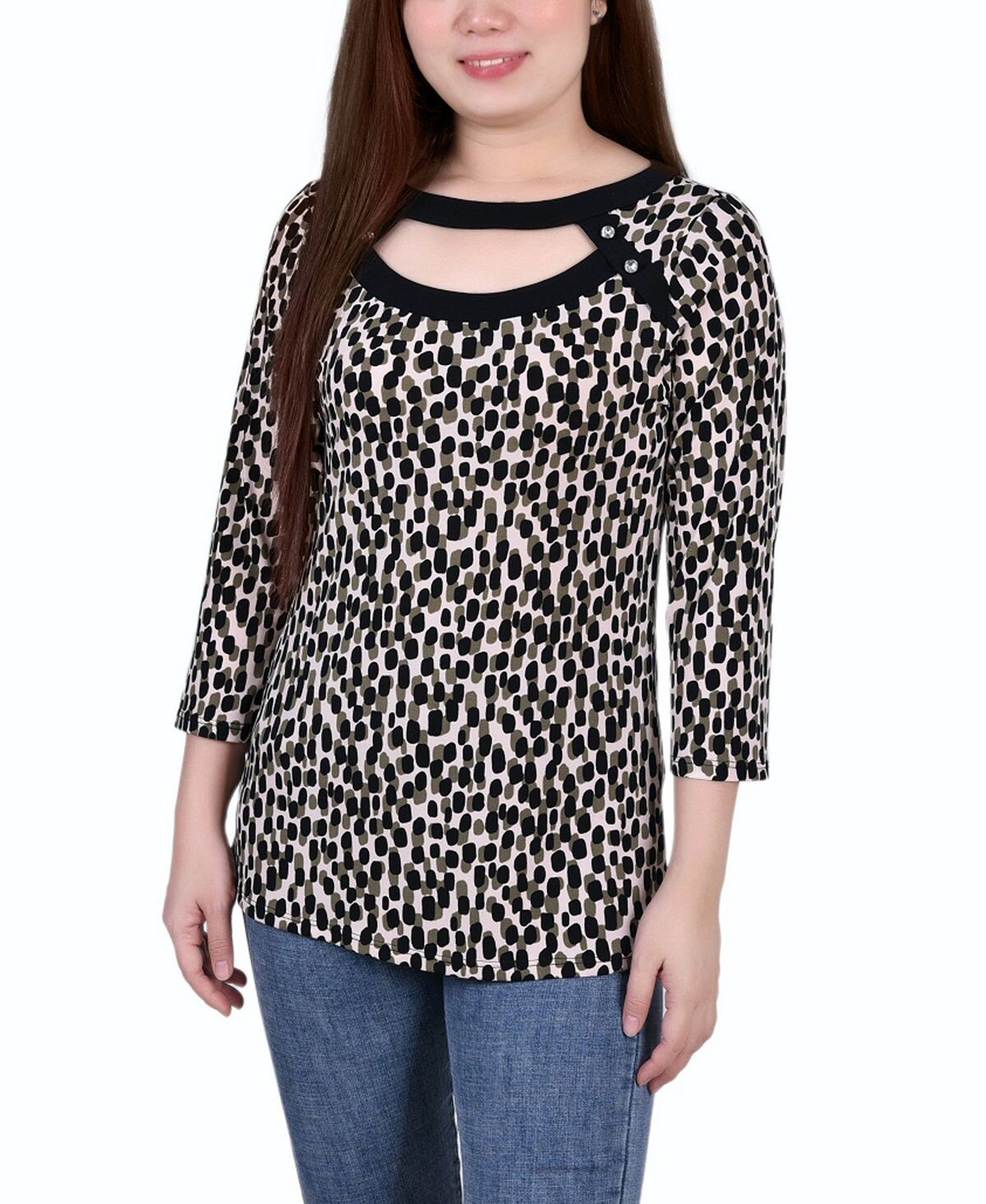 Миниатюрный рукав 3/4, комбинированные ленты и топ с вырезом спереди NY Collection
Миниатюрный рукав 3/4, комбинированные ленты и топ с вырезом спереди NY Collection