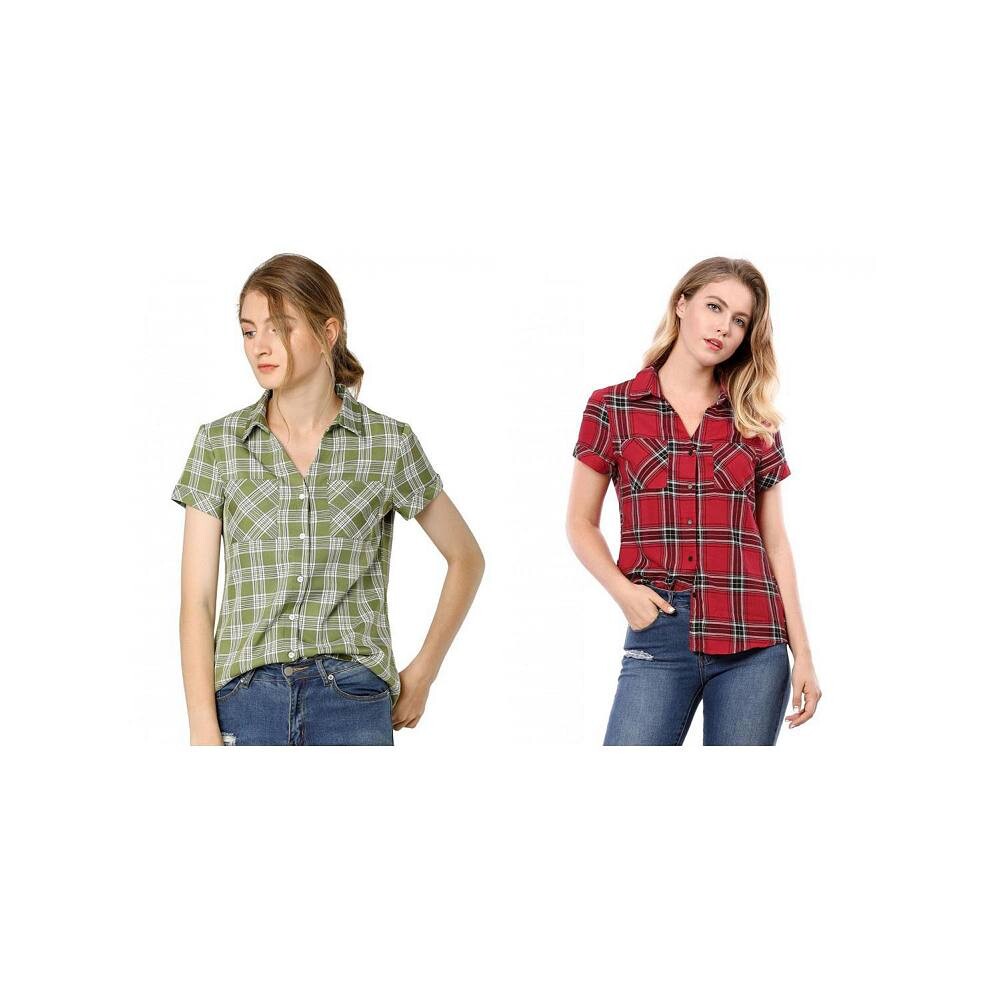2 упаковки женских хлопковых рубашек в клетку с короткими рукавами и пуговицами спереди ALLEGRA K, цвет Red Light Green
2 упаковки женских хлопковых рубашек в клетку с короткими рукавами и пуговицами спереди ALLEGRA K, цвет Red Light Green