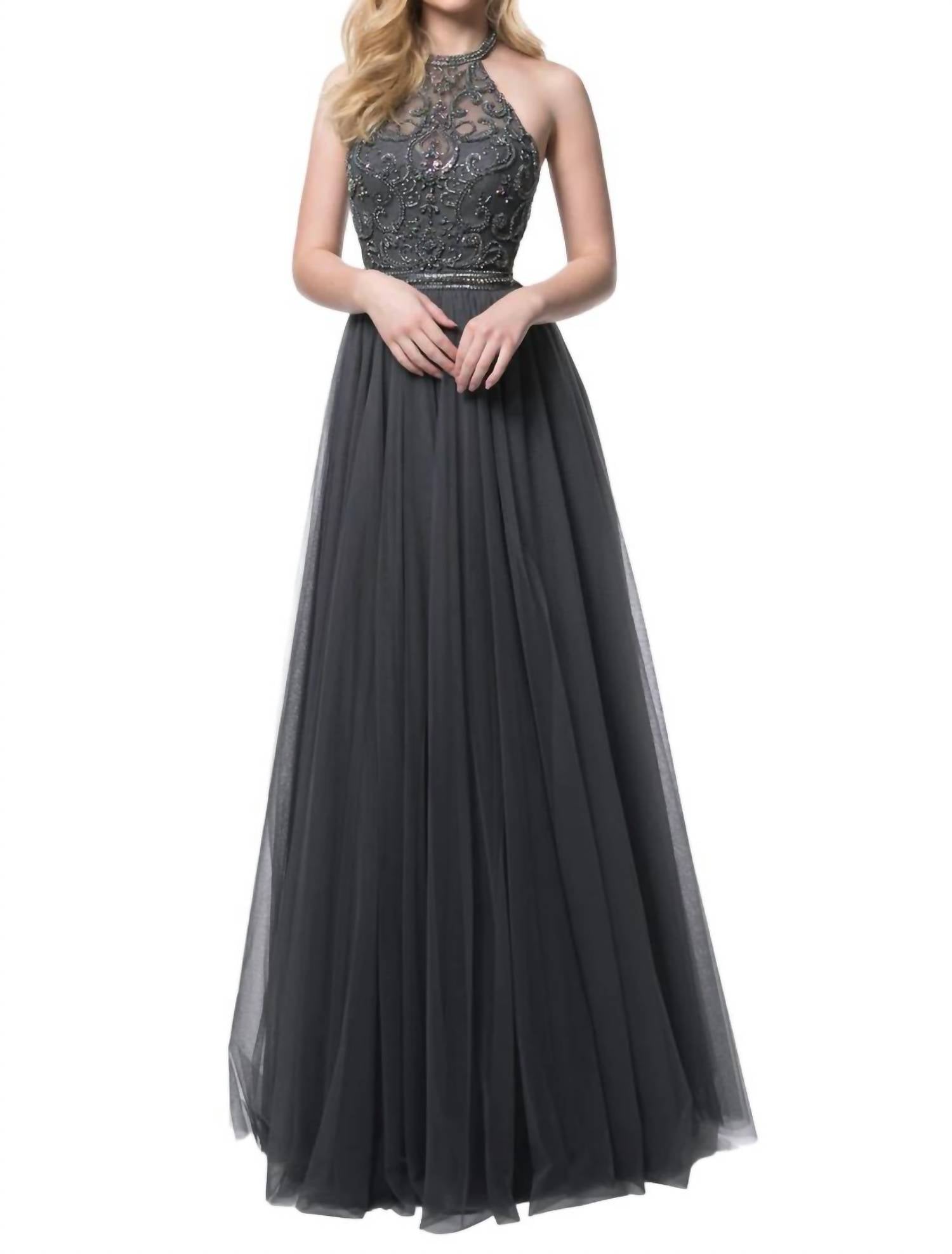 Платье для выпускного с юбкой-халтер из тюля с бисером в сером цвете Sherri Hill, цвет gunmetal
Платье для выпускного с юбкой-халтер из тюля с бисером в сером цвете Sherri Hill, цвет gunmetal