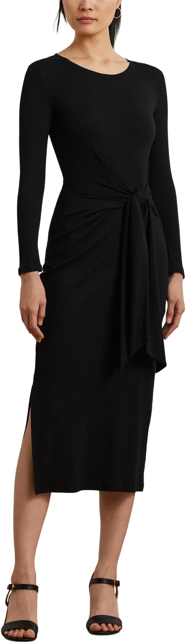 Платье Lauren Ralph Lauren Tie-Front Cotton-Blend Crewneck Dress, черный 
Платье Lauren Ralph Lauren Tie-Front Cotton-Blend Crewneck Dress, черный