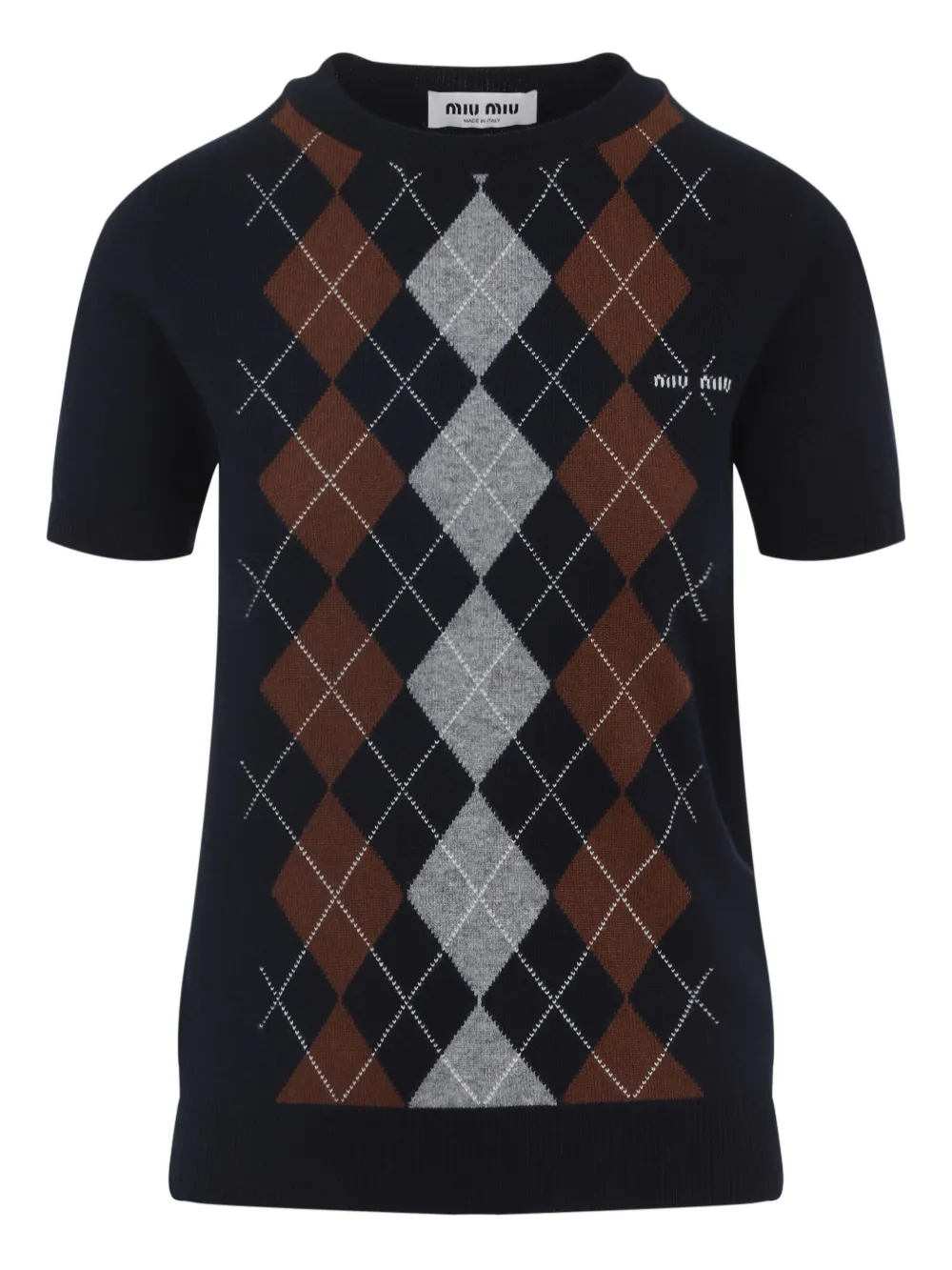 Топ с короткими рукавами и узором аргайл MIU MIU, синий
Топ с короткими рукавами и узором аргайл MIU MIU, синий