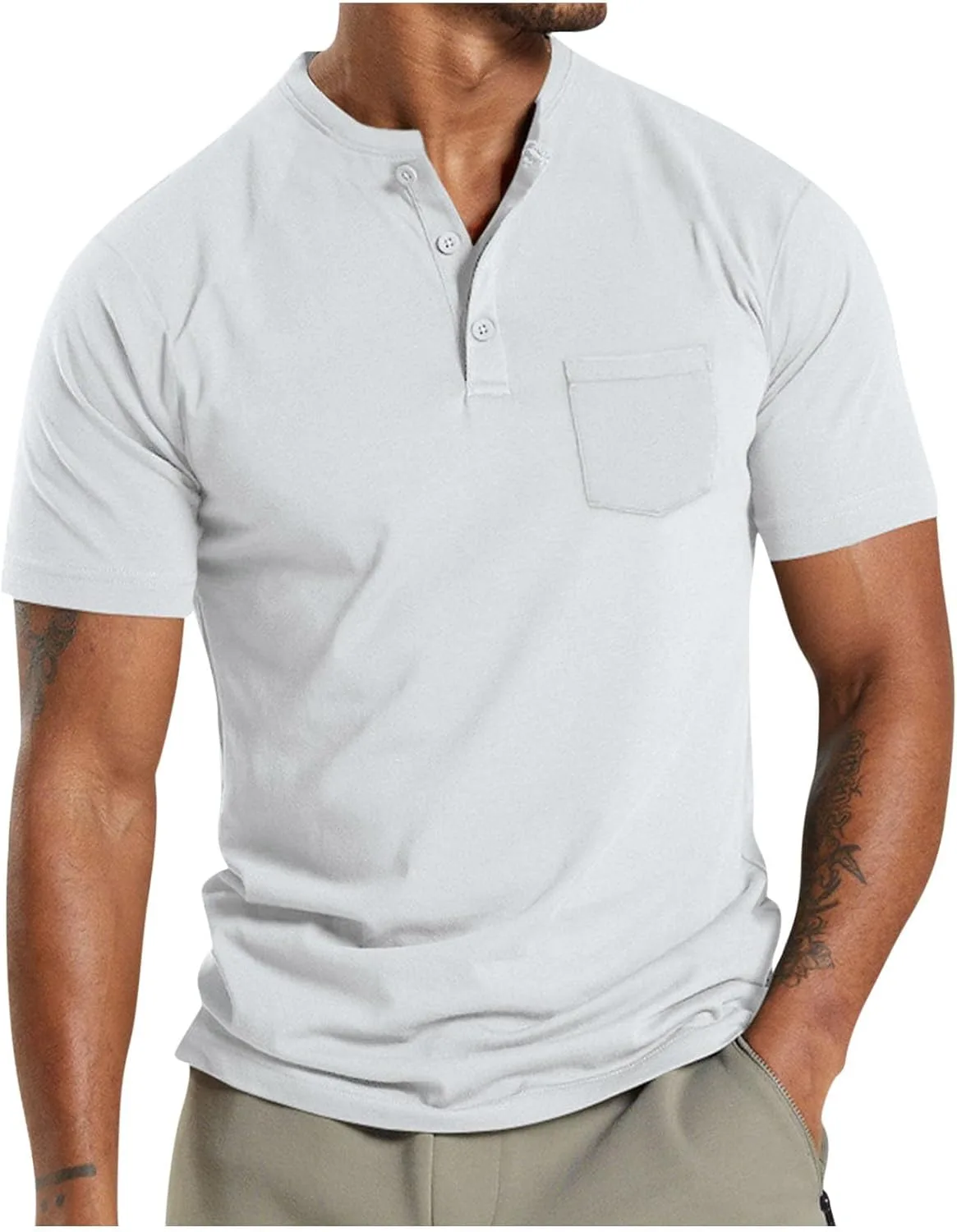 Мужская футболка Slim Fit Henley с коротким рукавом и карманами
Мужская футболка Slim Fit Henley с коротким рукавом и карманами