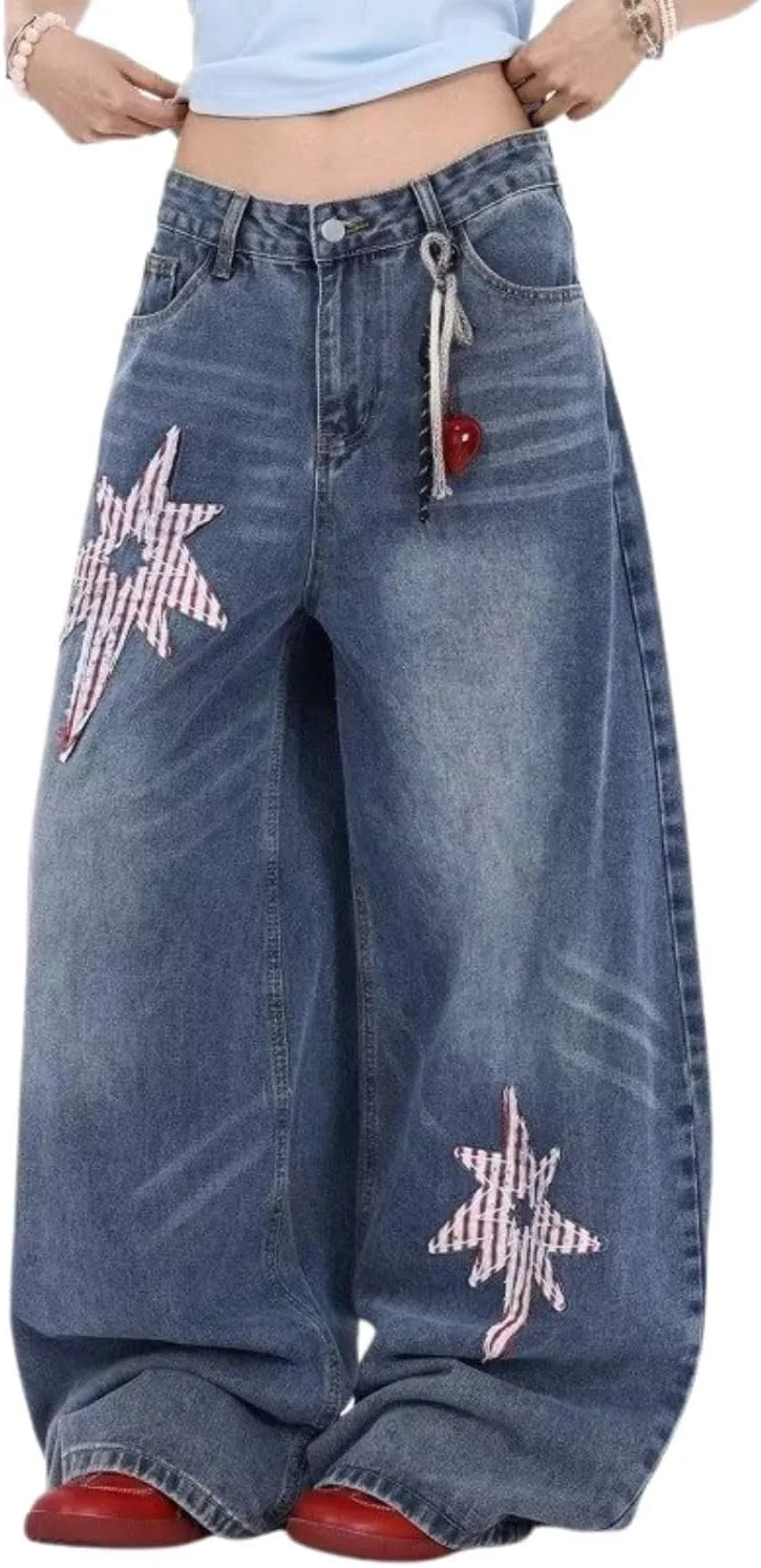 Джинсы-багги для женщин с вышивкой звезд, высокие, бочкообразные Lafaguw
Джинсы-багги для женщин с вышивкой звезд, высокие, бочкообразные Lafaguw