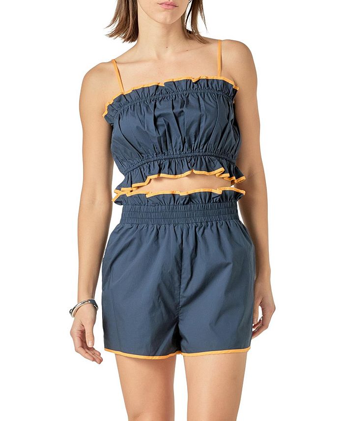 Женский укороченный топ с контрастной окантовкой English Factory, синий
Женский укороченный топ с контрастной окантовкой English Factory, синий