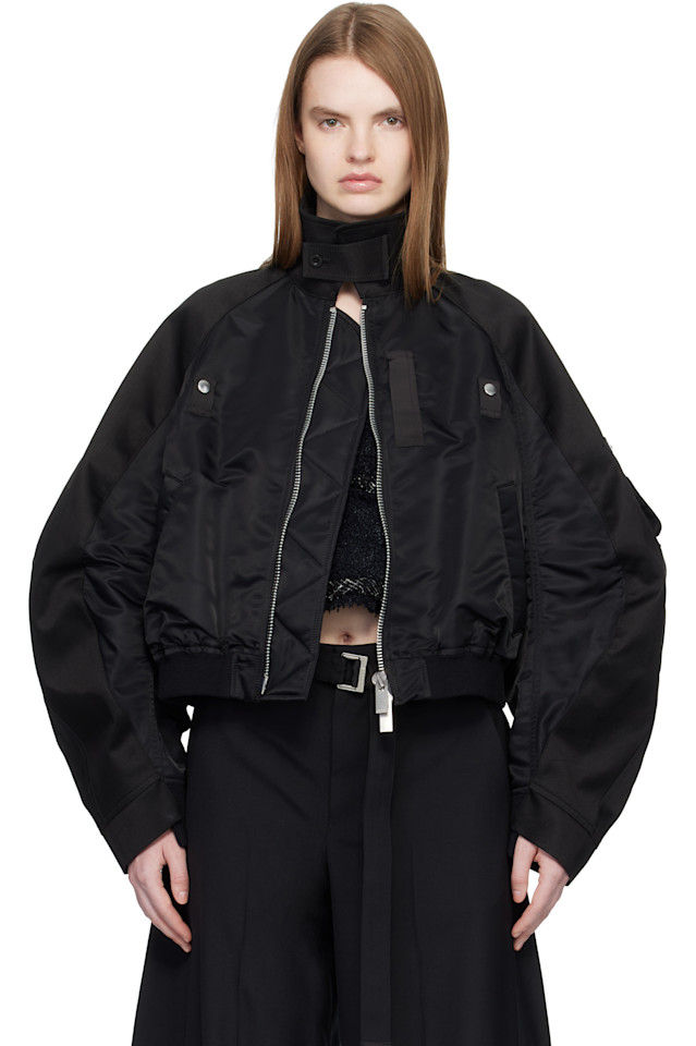Бомбер из хлопковых брюк чинос и нейлоновой саржи Sacai, черный
Бомбер из хлопковых брюк чинос и нейлоновой саржи Sacai, черный