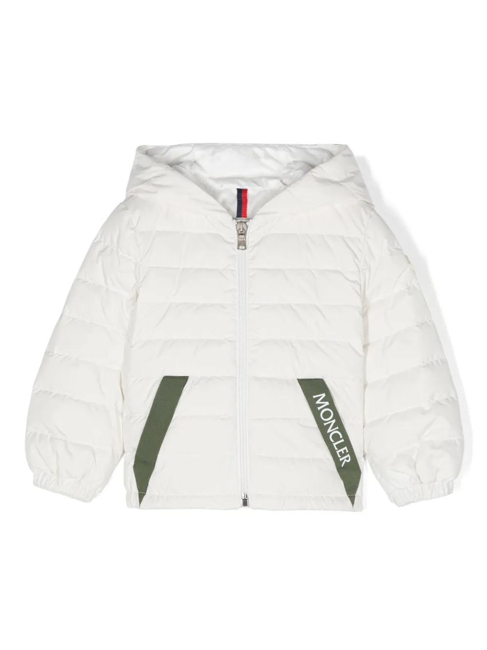 Пуховик с логотипом Moncler Enfant, белый 
Пуховик с логотипом Moncler Enfant, белый