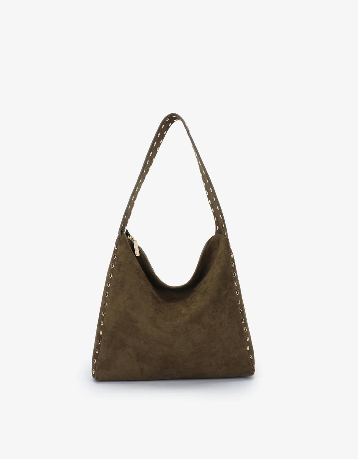 REMI/REID Женская сумка Pasadena с заклепками из искусственной замши оливкового цвета
REMI/REID Женская сумка Pasadena с заклепками из искусственной замши оливкового цвета