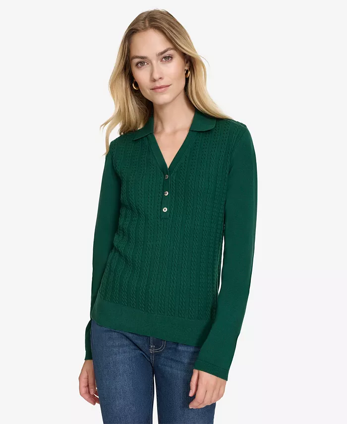 Женский однотонный свитер-поло с V-образным вырезом и пуговицами Nautica Jeans, зеленый
Женский однотонный свитер-поло с V-образным вырезом и пуговицами Nautica Jeans, зеленый