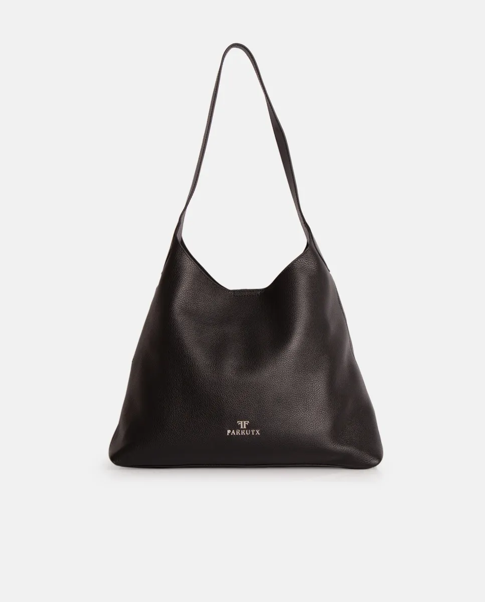 Треугольная сумка-шоппер из тисненой кожи без подкладки Farrutx, черный 
Треугольная сумка-шоппер из тисненой кожи без подкладки Farrutx, черный