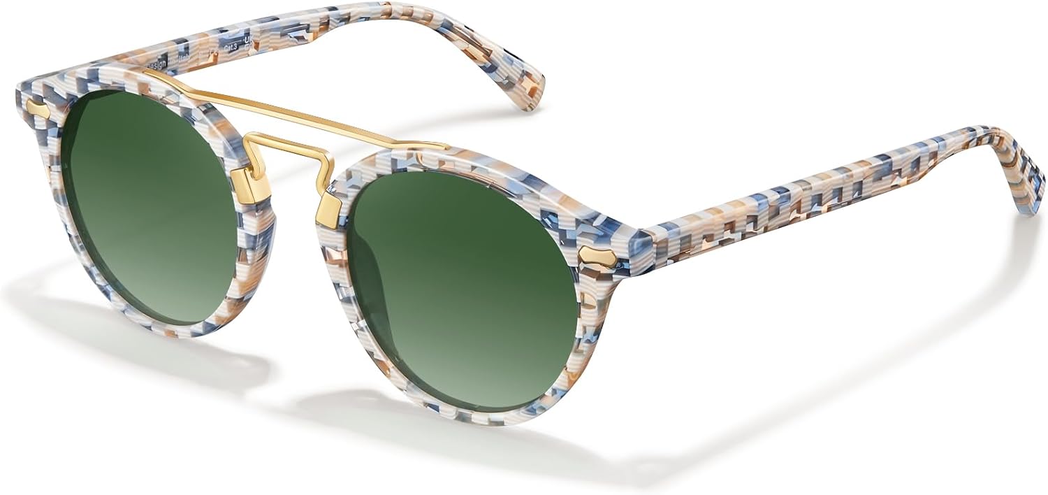 Солнцезащитные очки CARFIA Small Face Acetate Double Bridge для женщин, поляризованные, с защитой от УФ-излучения, в стиле ретро с металлическими перемычками, круглые, 1. Blue Yellow Check Frame Gradient Green Lens
Солнцезащитные очки CARFIA Small Face Acetate Double Bridge для женщин, поляризованные, с защитой от УФ-излучения, в стиле ретро с металлическими перемычками, круглые, 1. Blue Yellow Check Frame Gradient Green Lens