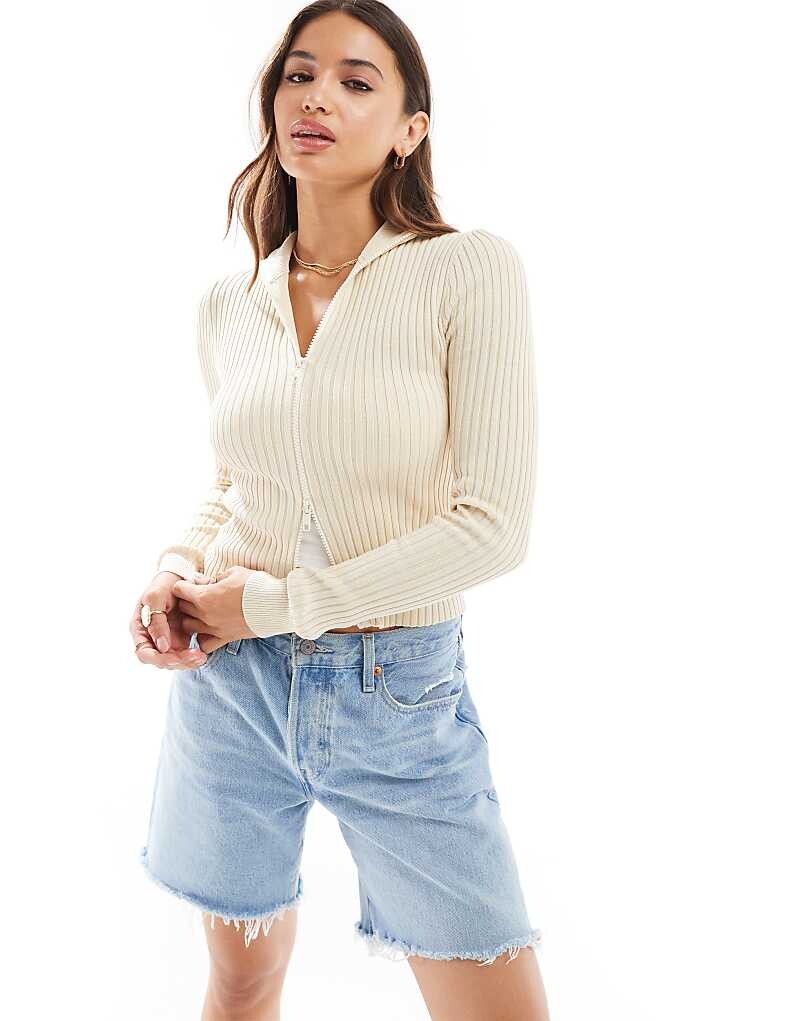 Cotton On – кардиган цвета экрю с воротником и двусторонней молнией 
Cotton On – кардиган цвета экрю с воротником и двусторонней молнией