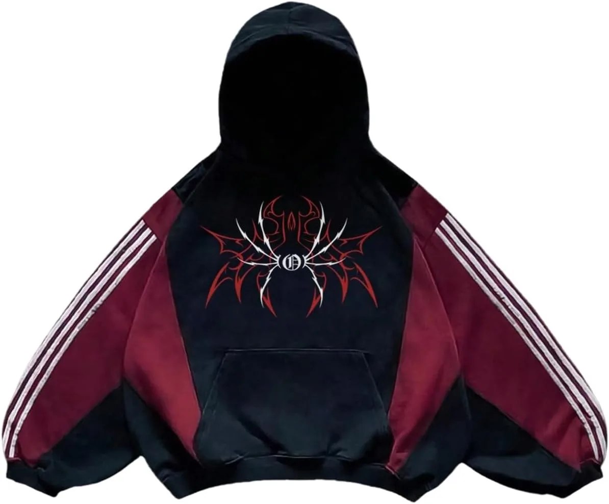 Мужской худи с готическим паутинообразным принтом в полоску VIPWOLF
Мужской худи с готическим паутинообразным принтом в полоску VIPWOLF