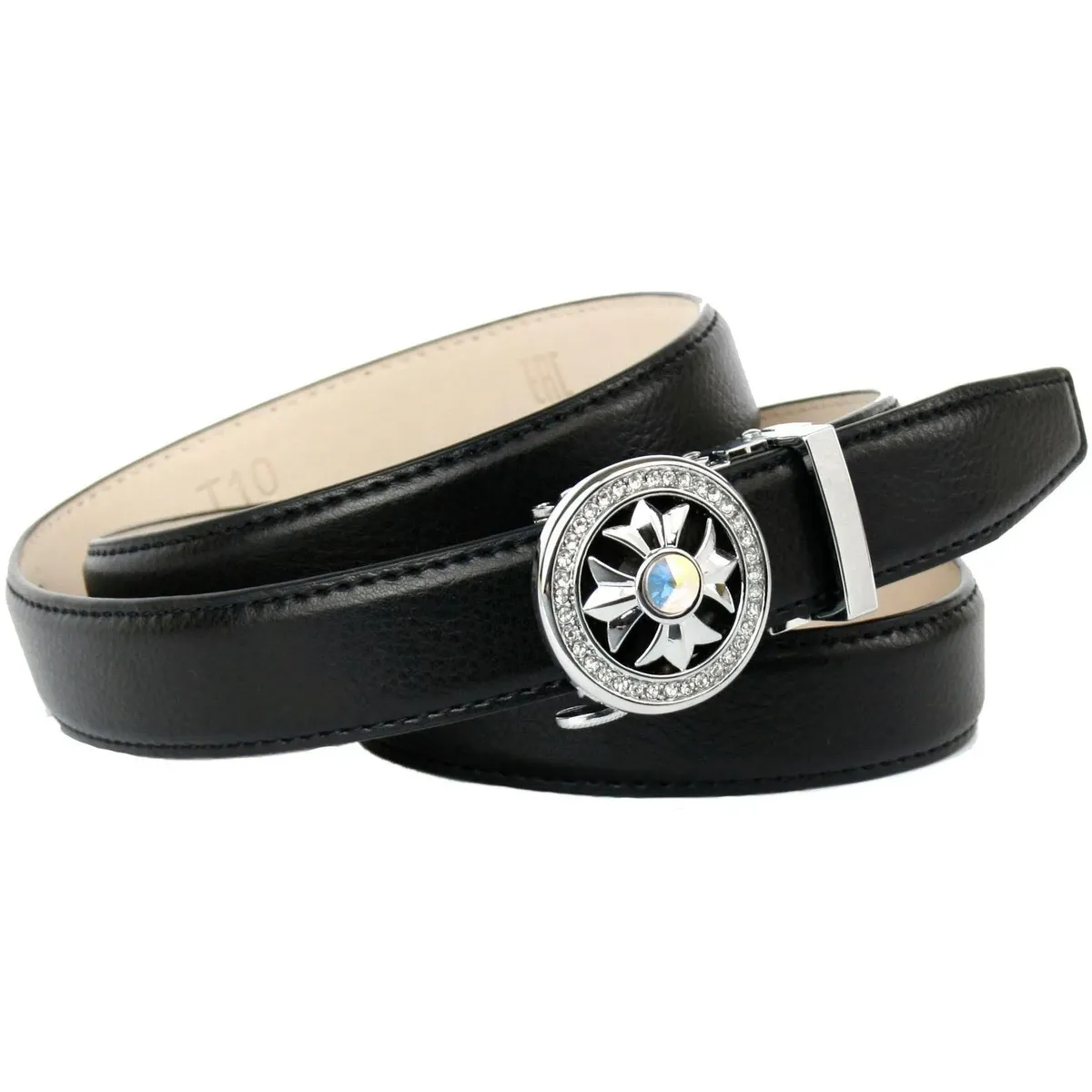Кожаный ремень Anthoni Crown с нежной застежкой серебристого цвета со стразами, черный
Кожаный ремень Anthoni Crown с нежной застежкой серебристого цвета со стразами, черный