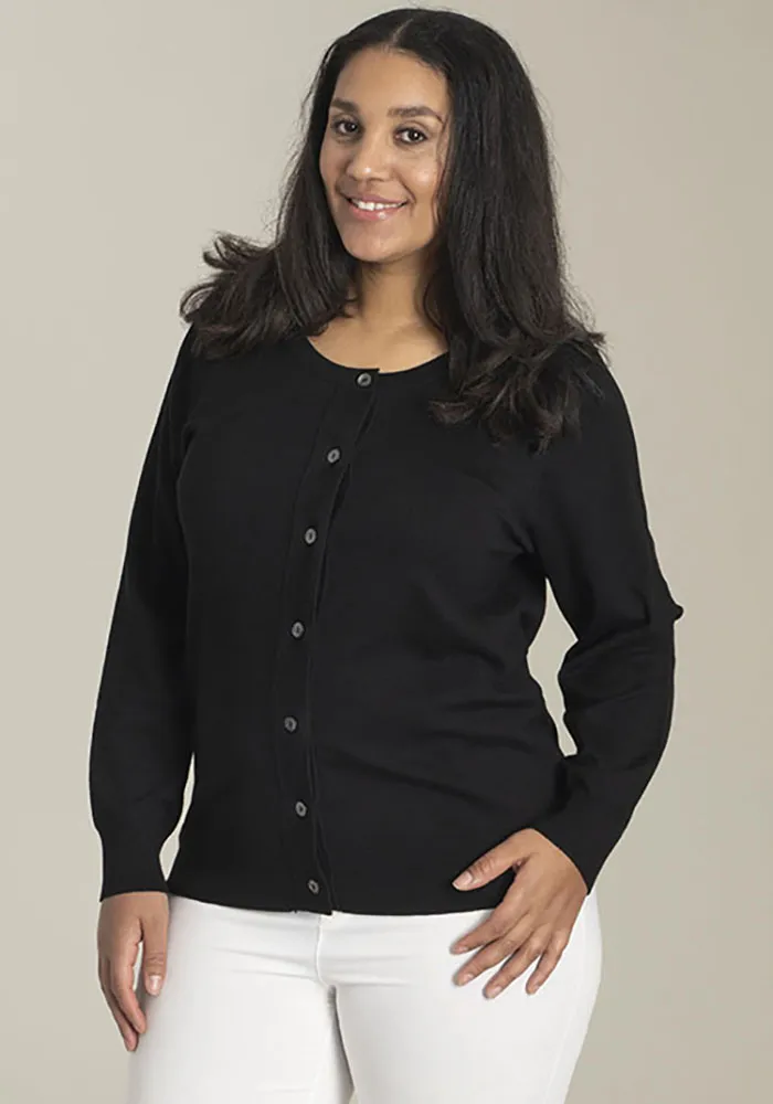 Кардиган SANDGAARD, с планкой на пуговицах, короткий фасон, черный 
Кардиган SANDGAARD, с планкой на пуговицах, короткий фасон, черный