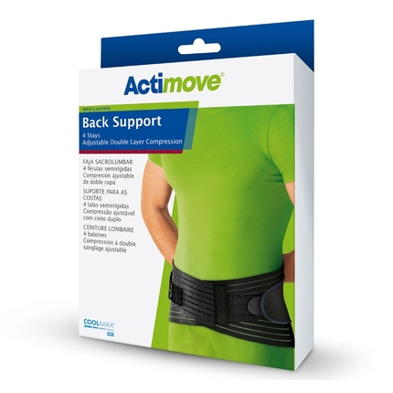 Поддержка спины с 4 ребрами жесткости, регулируемая двухслойная компрессионная поддержка пояснично-крестцового отдела - черная, размер L Actimove
Поддержка спины с 4 ребрами жесткости, регулируемая двухслойная компрессионная поддержка пояснично-крестцового отдела - черная, размер L Actimove