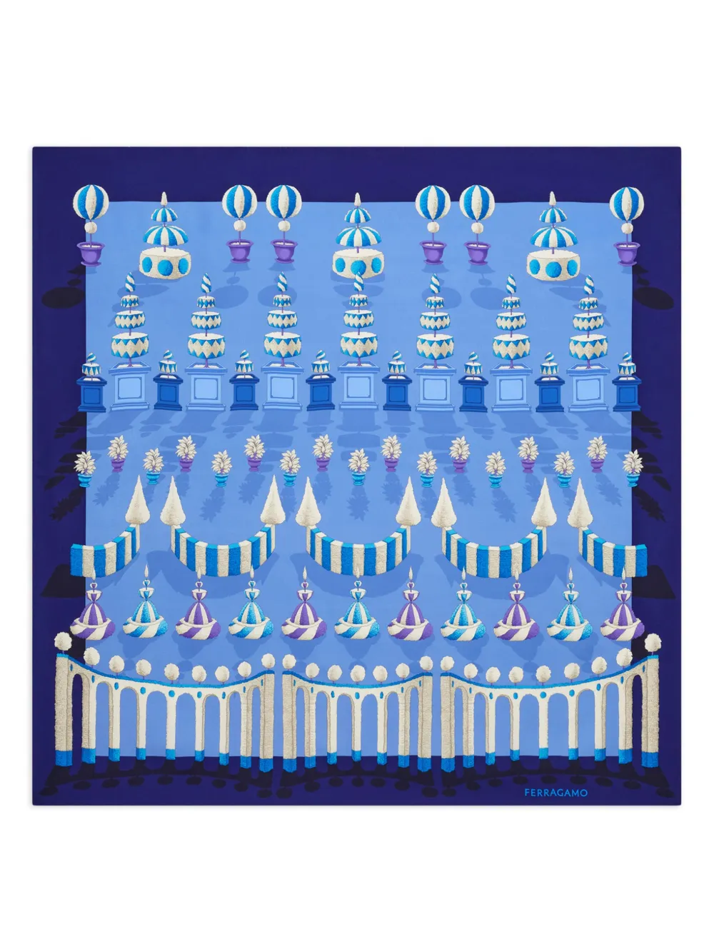 Шелковый шарф с принтом Ferragamo, синий
Шелковый шарф с принтом Ferragamo, синий