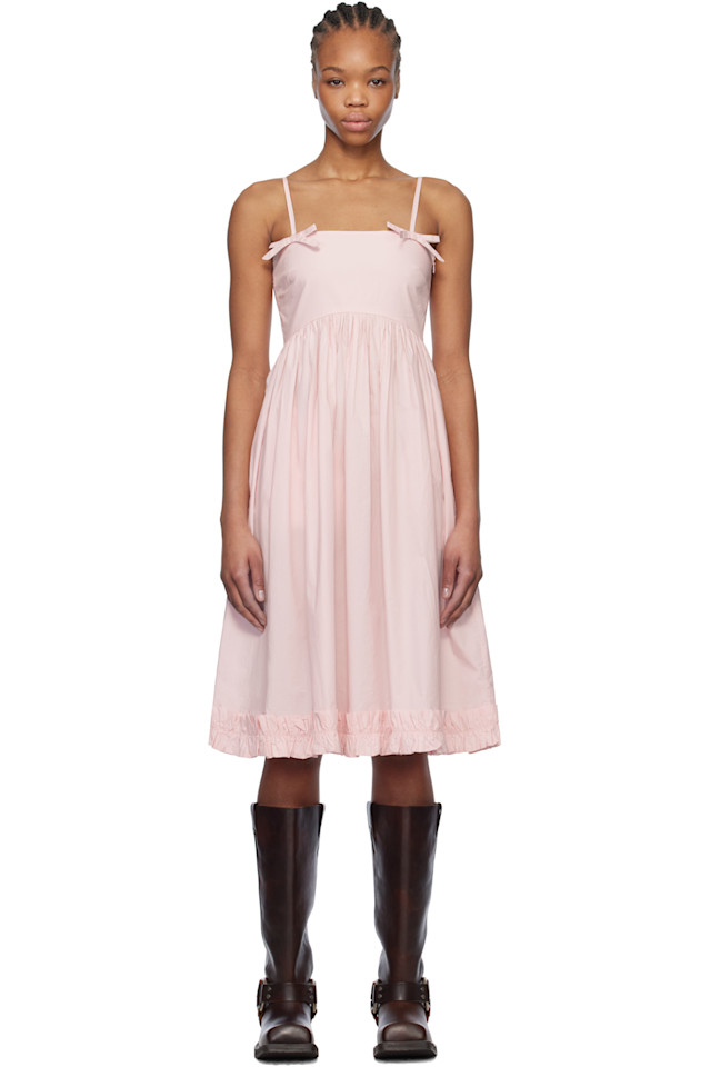 Хлопковое поплиновое платье миди на бретелях Ganni, розовый 
Хлопковое поплиновое платье миди на бретелях Ganni, розовый