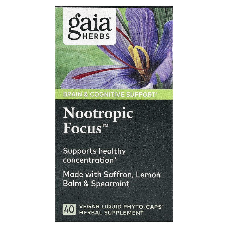 Gaia Herbs, Nootropic Focus, 40 веганских жидких фитокапсул 
Gaia Herbs, Nootropic Focus, 40 веганских жидких фитокапсул