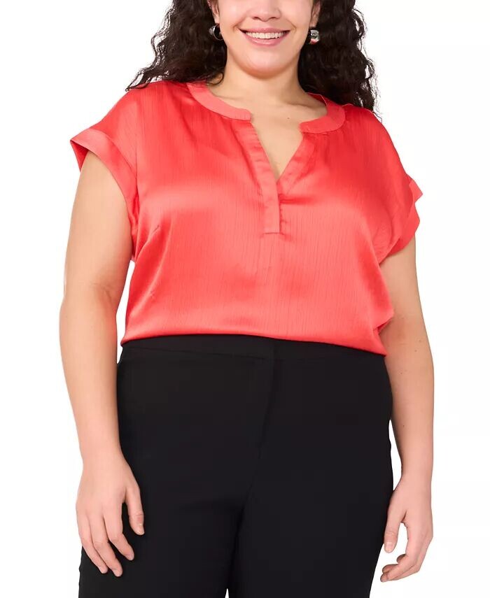 Блузка большого размера с разрезом на шее и короткими рукавами Vince Camuto, оранжевый 
Блузка большого размера с разрезом на шее и короткими рукавами Vince Camuto, оранжевый