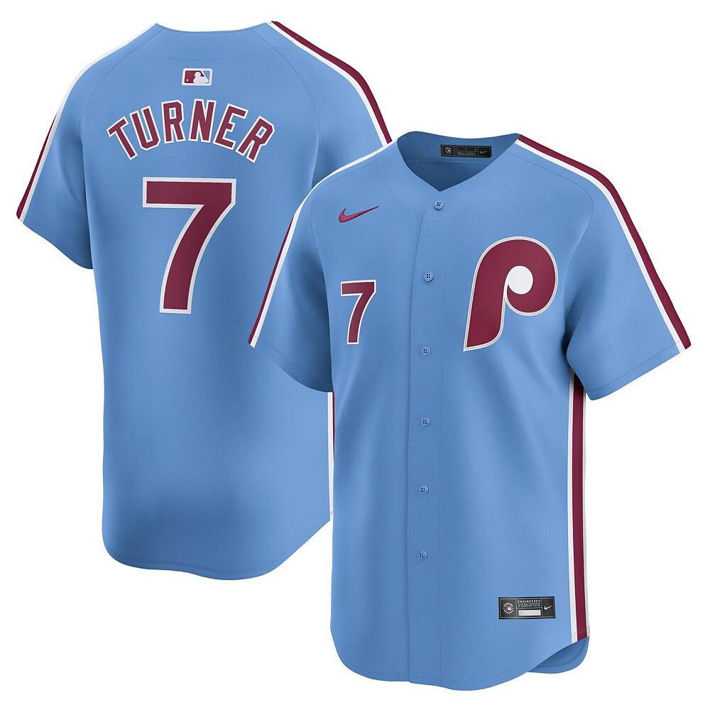 Мужская джерси Nike Trea Turner светло-синяя Philadelphia Phillies Alternate Limited Player, цвет Phl Light
Мужская джерси Nike Trea Turner светло-синяя Philadelphia Phillies Alternate Limited Player, цвет Phl Light