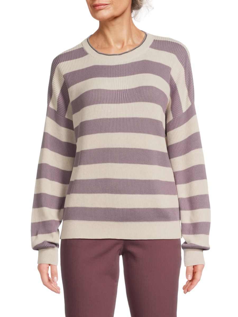 Полосатый хлопковый свитер с круглым вырезом Brunello Cucinelli, цвет Natural Purple
Полосатый хлопковый свитер с круглым вырезом Brunello Cucinelli, цвет Natural Purple