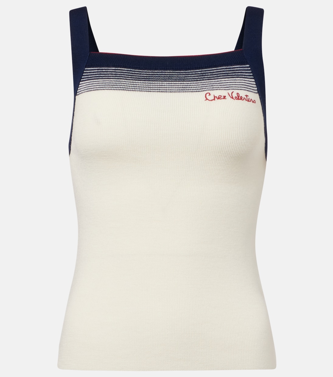 Топ-майка из чистой шерсти Chez Valentino, Betulla/Navy 
Топ-майка из чистой шерсти Chez Valentino, Betulla/Navy