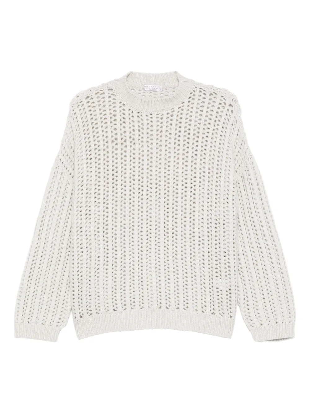 Свитер ажурной вязки Brunello Cucinelli, белый 
Свитер ажурной вязки Brunello Cucinelli, белый