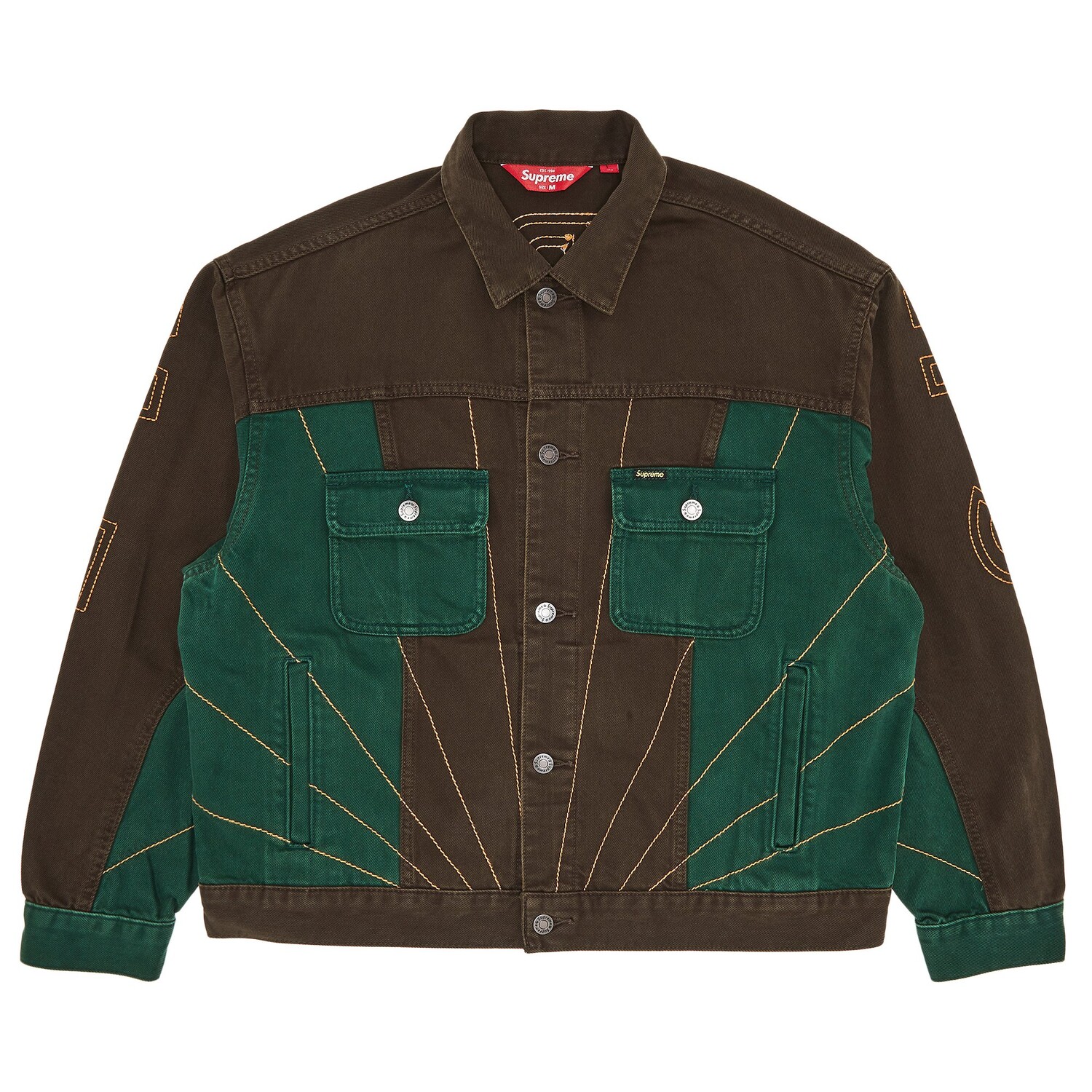 Джинсовая куртка-дальнобойщик Supreme с радиальной вышивкой, цвет Коричневый
Джинсовая куртка-дальнобойщик Supreme с радиальной вышивкой, цвет Коричневый