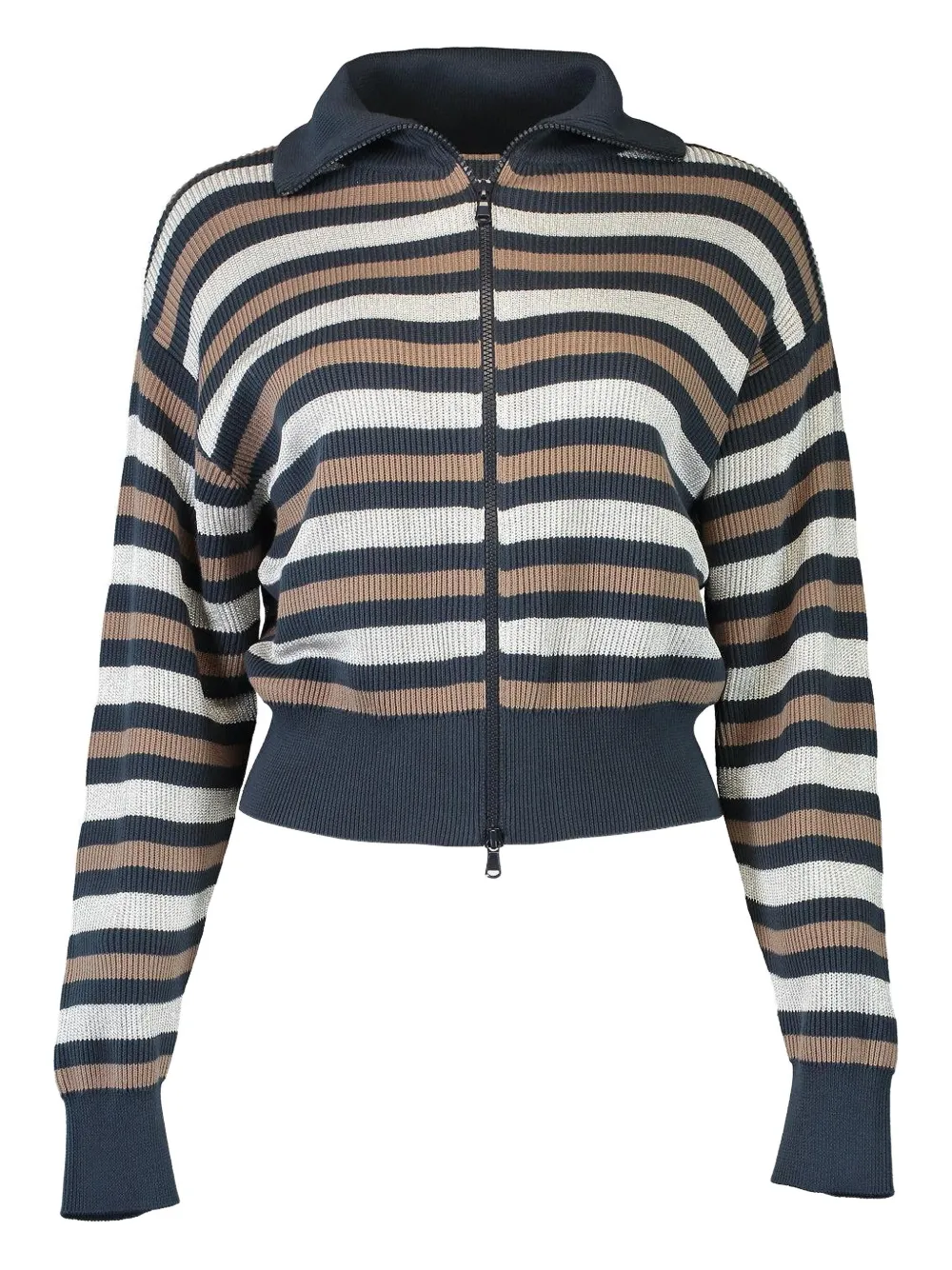 Зимний кардиган Marina в полоску на молнии Brunello Cucinelli, синий
Зимний кардиган Marina в полоску на молнии Brunello Cucinelli, синий