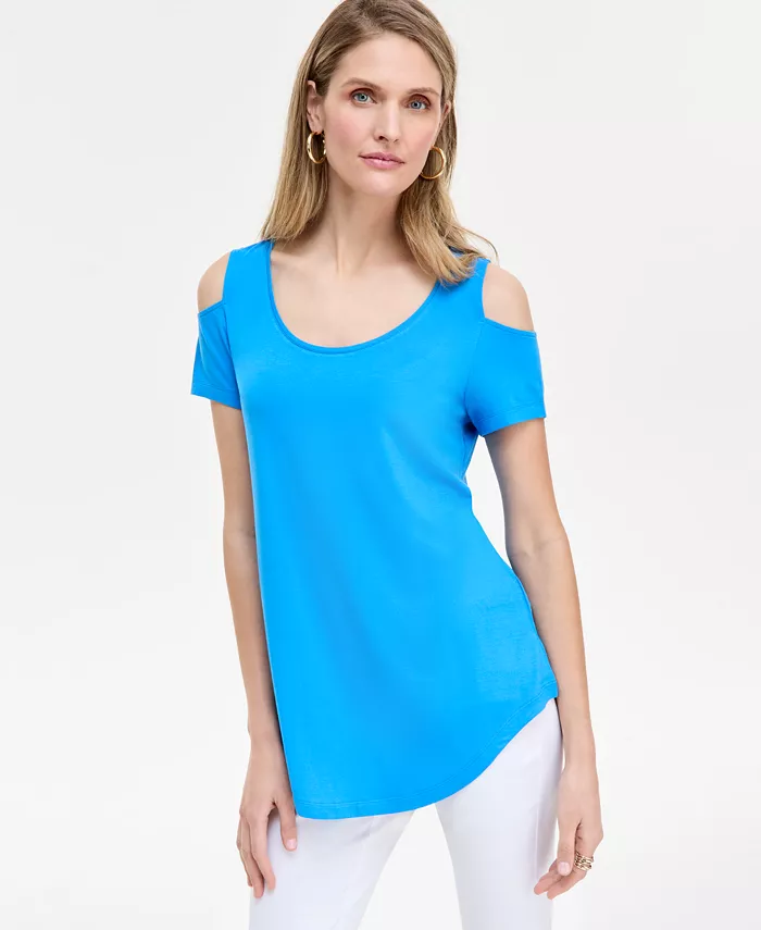 Женская блузка с короткими рукавами и вырезом "холодное плечо" JM Collection, синий
Женская блузка с короткими рукавами и вырезом "холодное плечо" JM Collection, синий