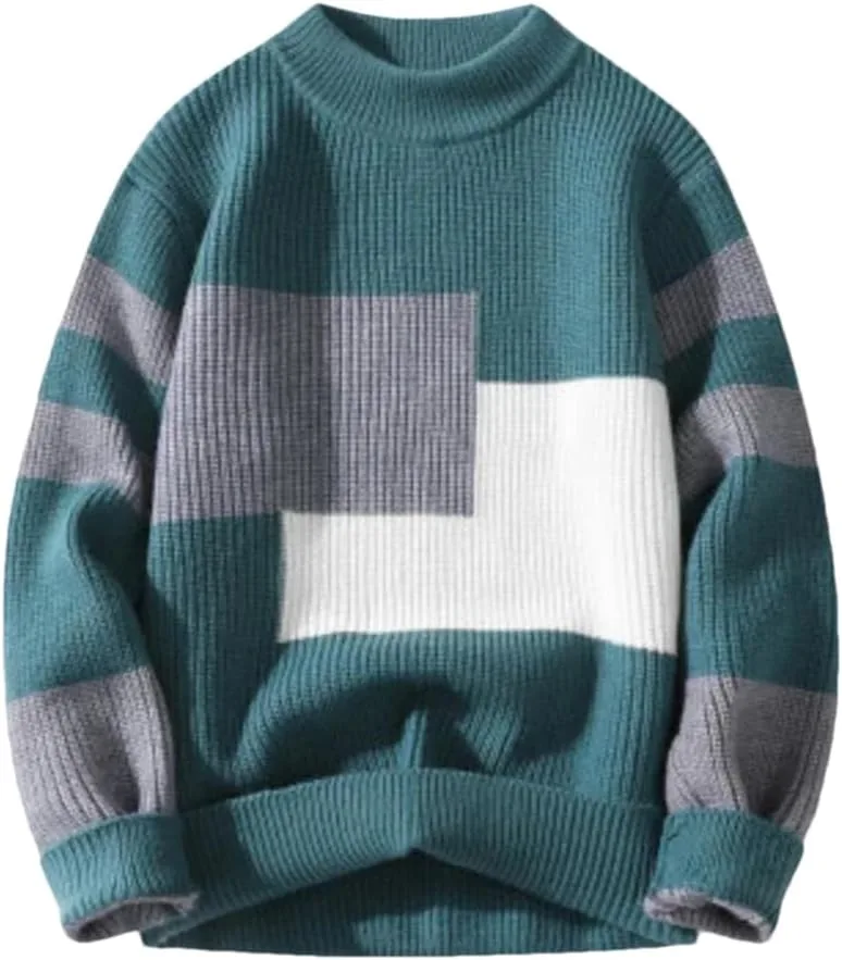 Мужской свитер с контрастными вставками, толстый, с длинными рукавами и круглым вырезом
Мужской свитер с контрастными вставками, толстый, с длинными рукавами и круглым вырезом